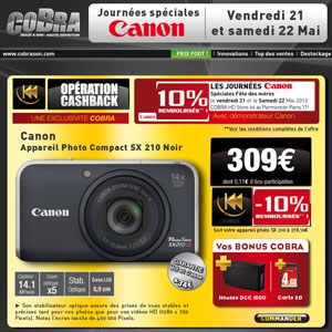 Journées Canon Cobra : 10% remboursé Journées Canon Cobra : 10% remboursé