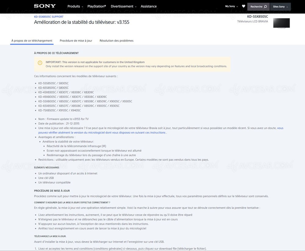 TV Sony Ultra HD 2015 mise à jour Firmware disponible
