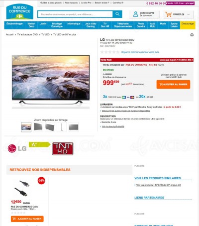 Super bon plan Rue du Commerce : TV LED Ultra HD LG 60'' à 999,99 €