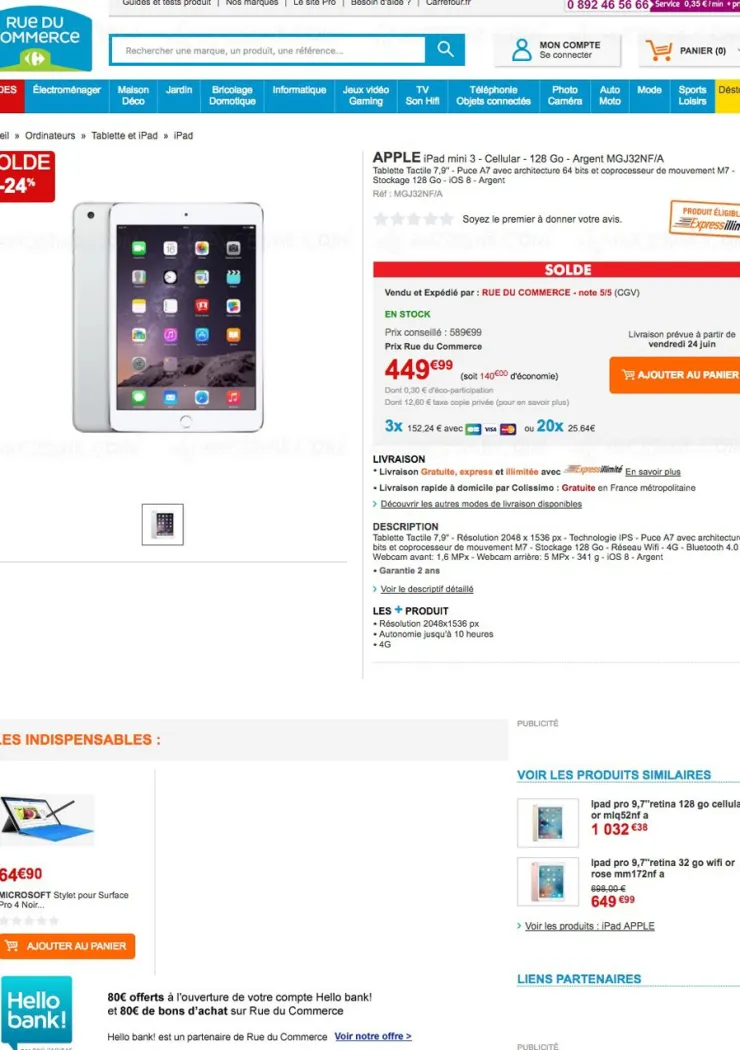 solde-rue-du-commerce-24-apple-ipad-mini-3-128-go-wi-fi-4g
