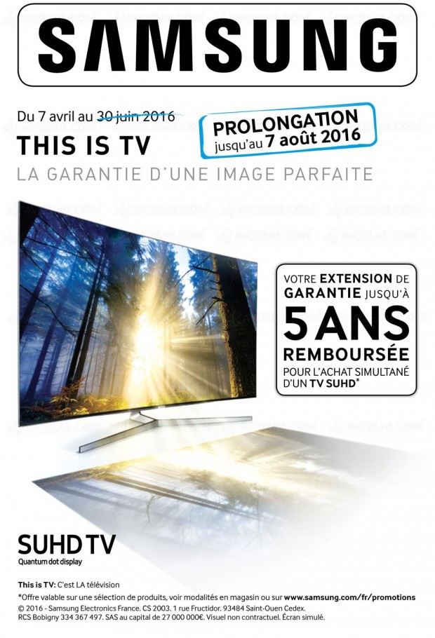 Offre de remboursement Samsung « This is TV » prolongée jusqu'au 7 août