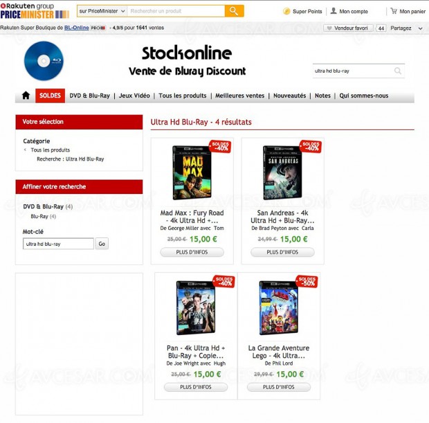 Soldes Price Minister, 4 titres Ultra HD Blu-Ray à 15 € l'unité