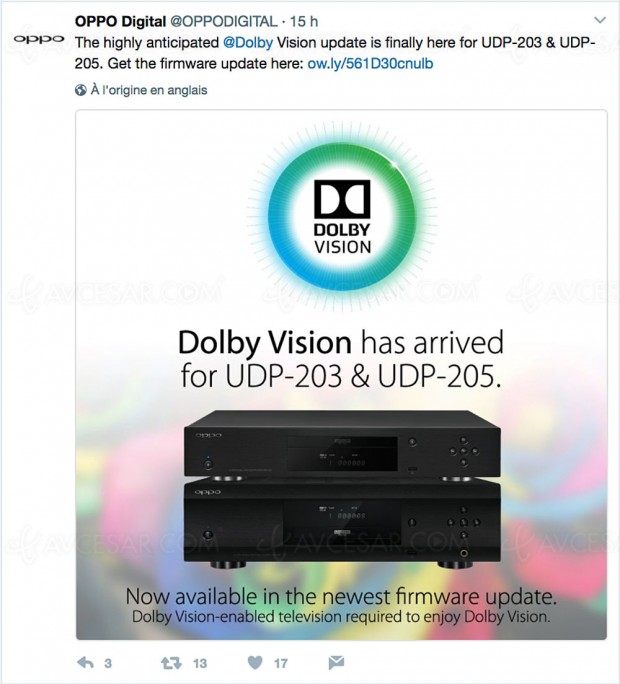 Platines Ultra HD Blu‑Ray Oppo UDP‑203 et Oppo UDP‑205, mise à jour Dolby Vision disponible