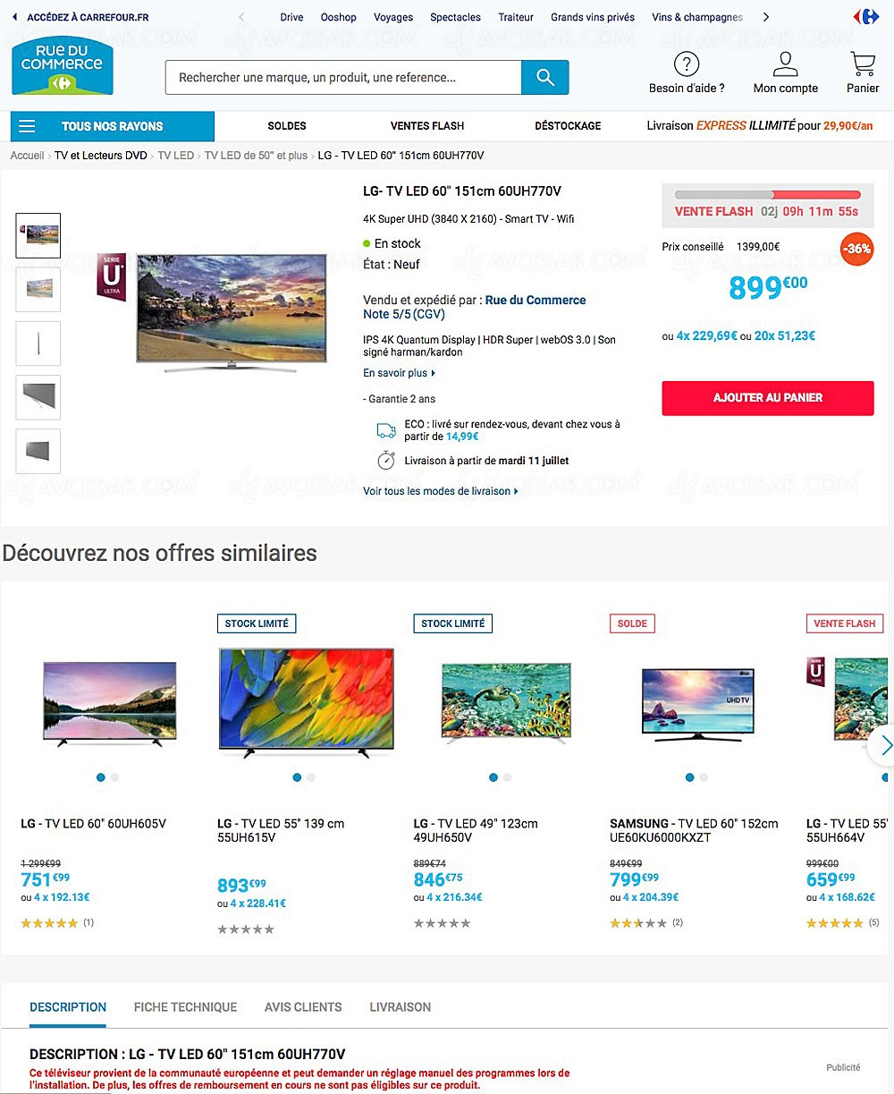 Soldes Ete 2017 Bon Plan Rueducommerce Com Tv Lg 60uh770v A