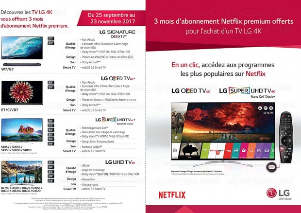 3 mois d'abonnement Netflix gratuit pour l'achat d'un TV Ultra HD LCD/Oled LG