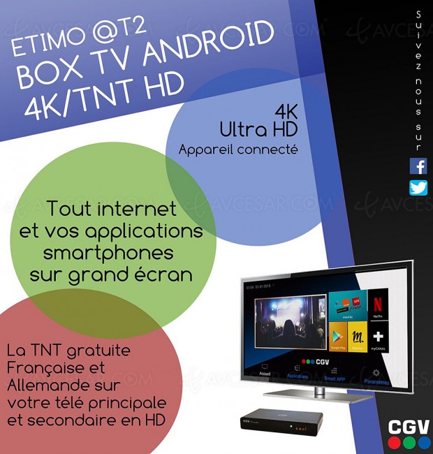 Box Android CGV Etimo@T2 + adaptateur TNT HD