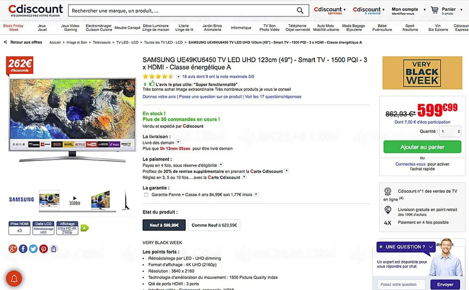 black-friday-tv-led-uhd-samsung-ue49ku6450-a-30-soit-262-d-economie