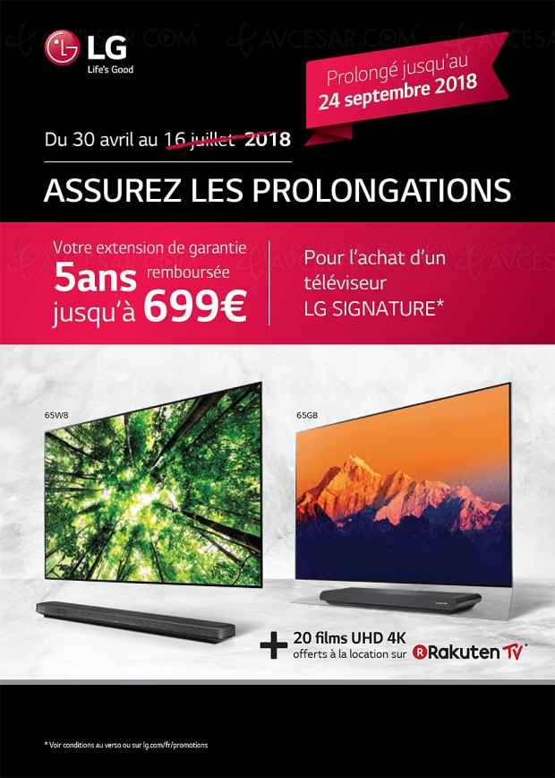 Prolongation de l'offre de remboursement TV Oled LG extension de garantie Assurez les prolongations, jusqu'à 699 € remboursés