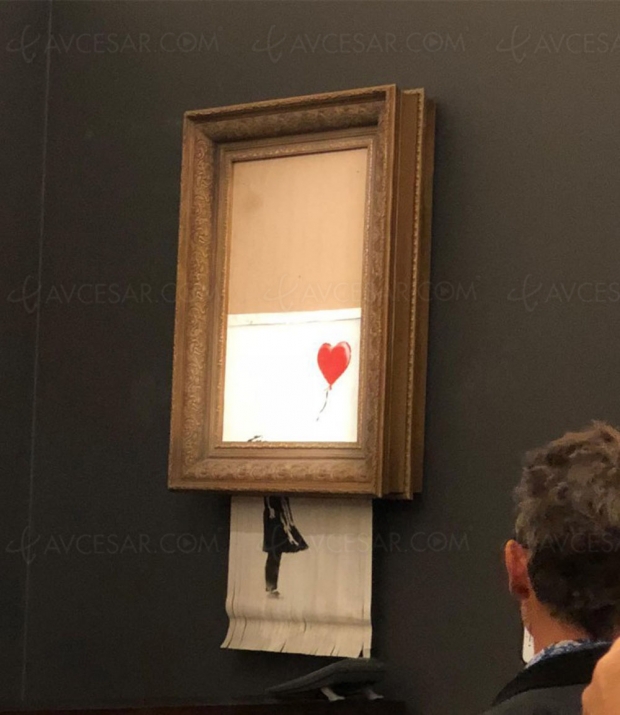 Une toile de Banksy s'autodétruit en pleine vente aux enchères comme dans Mission impossible
