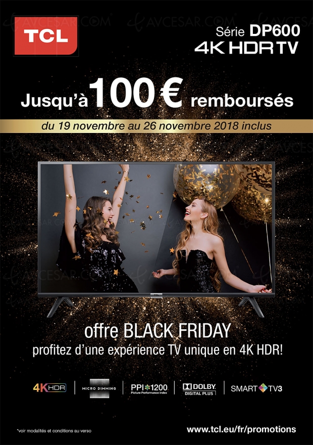 Black Friday Week, offre de remboursement TV Ultra HD TCL, jusqu'à 100 € remboursés