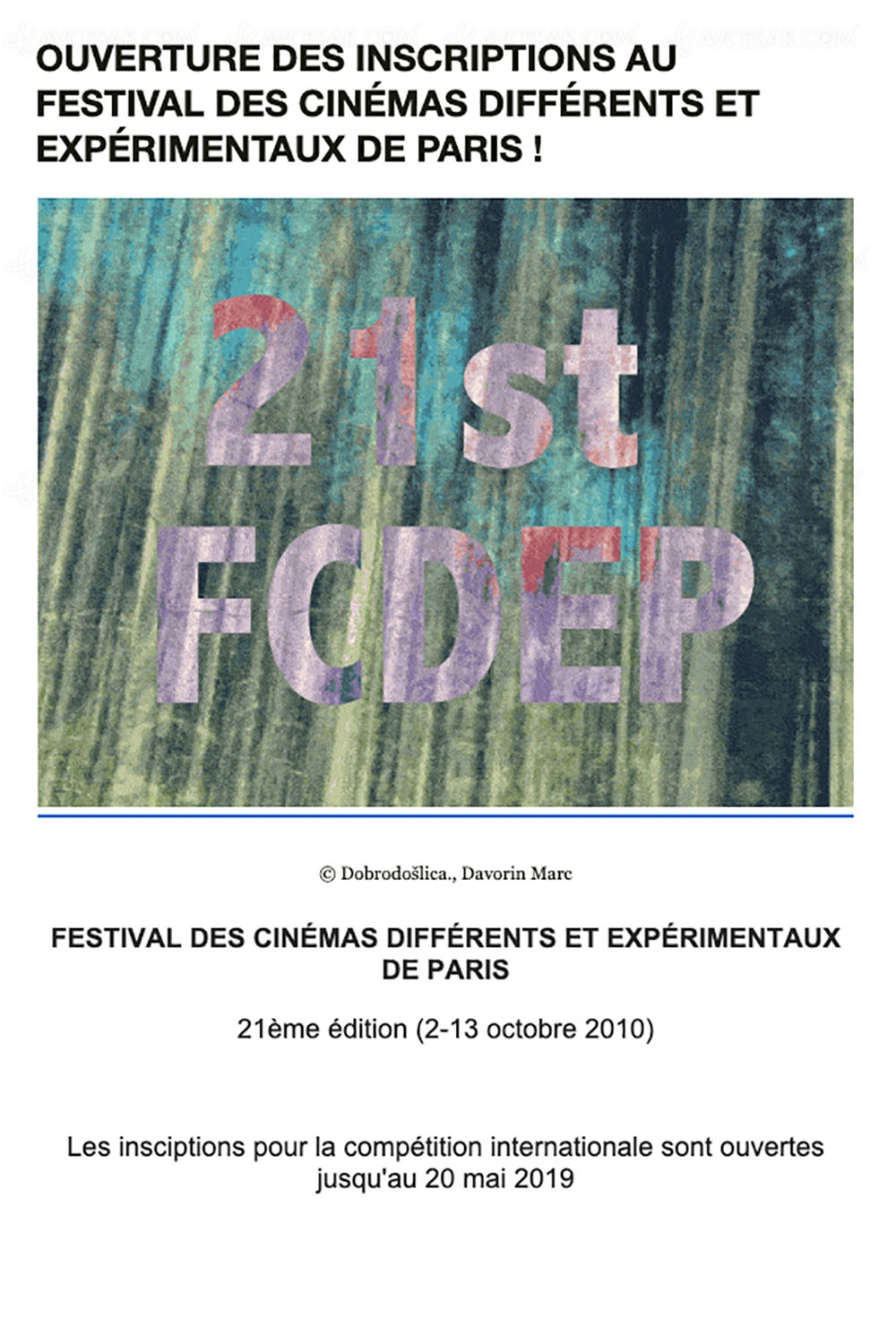 Festival Des Cinémas Différents Et Expérimentaux De Paris Cinéastes, à vos caméras pour le Festival des cinémas différents et