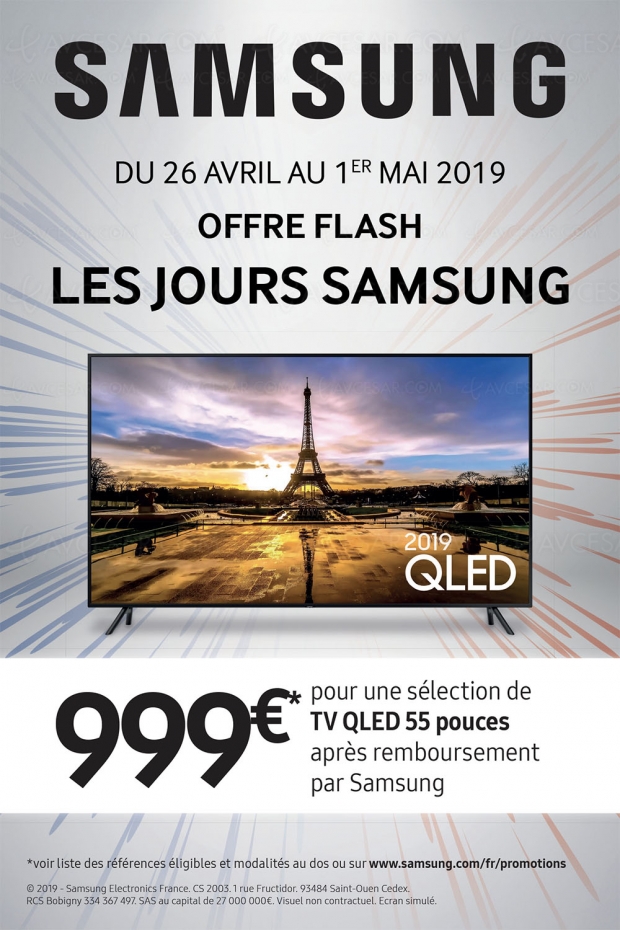 French Days, offre de remboursement flash TV QLED 2019, jusqu'à 300 € remboursés soit 999 € pour un Samsung QLED 55Q6xR