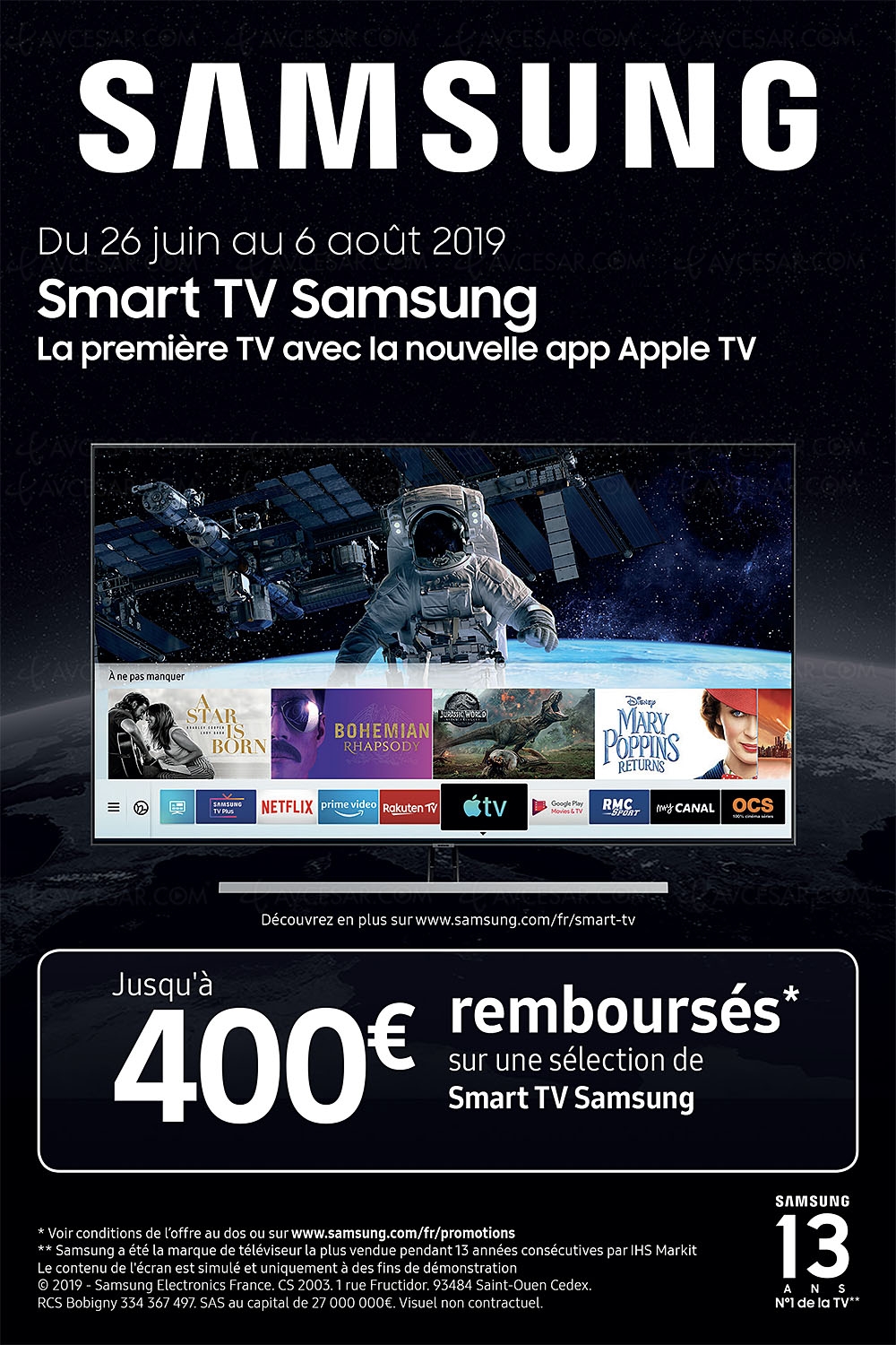 Offre de remboursement Smart&nbsp;TV Samsung, jusqu'à 400&nbsp;€&nbsp;remboursés