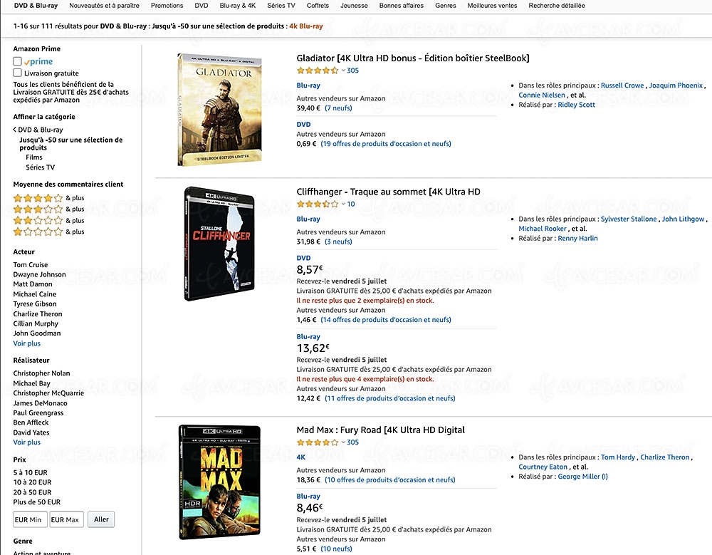 Promos Amazon 111&nbsp;coffrets 4K Ultra&nbsp;HD Blu&#8209;Ray jusqu'à&nbsp;-57%