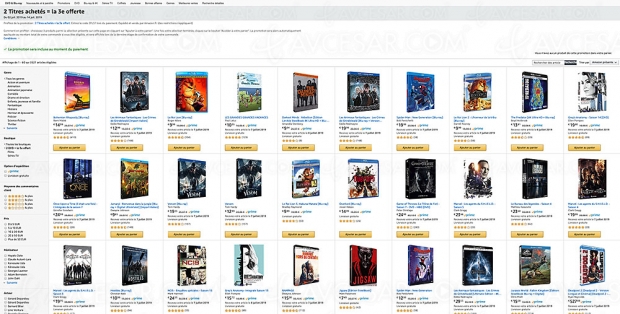 Promo Amazon, deux 4K/Blu‑Ray/DVD achetés, un troisième offert parmi 3 475 titres