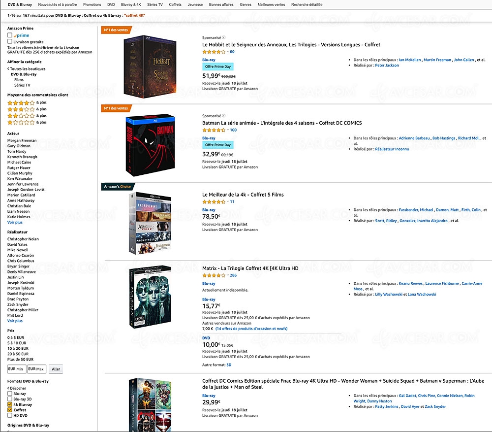 Amazon Prime Day 2019, 174&nbsp;coffrets 4K&nbsp;Ultra&nbsp;HD Blu&#8209;Ray jusqu'à&nbsp;-64%
