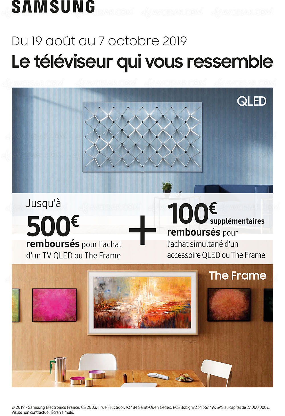 Offre de remboursement TV Samsung&nbsp;QLED ou The&nbsp;Frame, jusqu'à 600&nbsp;€&nbsp;remboursés
