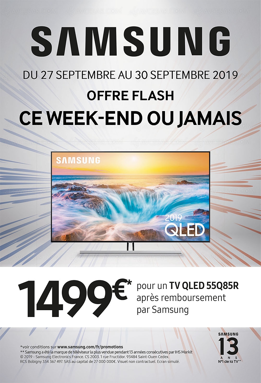 Offre de remboursement flash&nbsp;72h TV&nbsp;QLED Samsung&nbsp;55Q85R, jusqu'à 500&nbsp;€&nbsp;remboursés