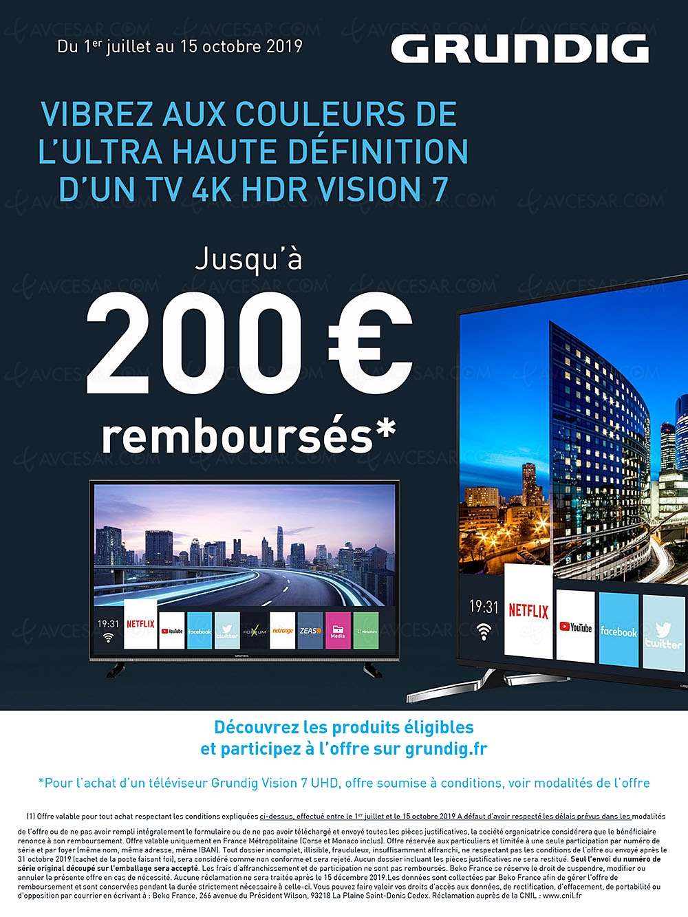 Offre de remboursement TV Ultra&nbsp;HD/4K Grundig, jusqu'à 200&nbsp;€&nbsp;remboursés
