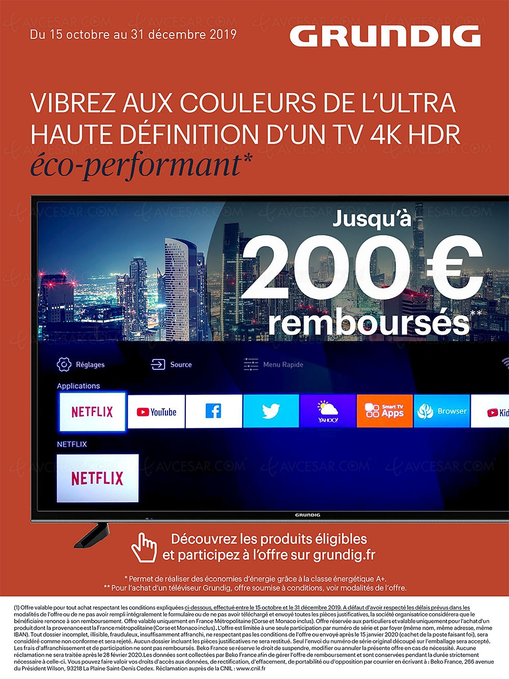 Offre de remboursement TV LED et&nbsp;Oled Ultra&nbsp;HD/4K Grundig, jusqu'à 200&nbsp;€&nbsp;remboursés