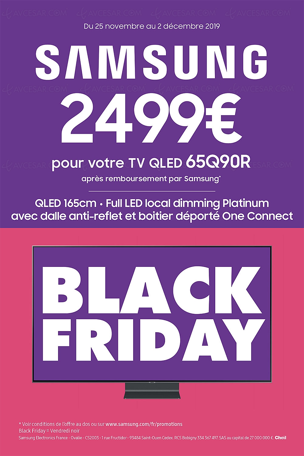 Black Friday 2019 &gt; Offre de remboursement 1 000 € TV QLED Samsung 65Q90R