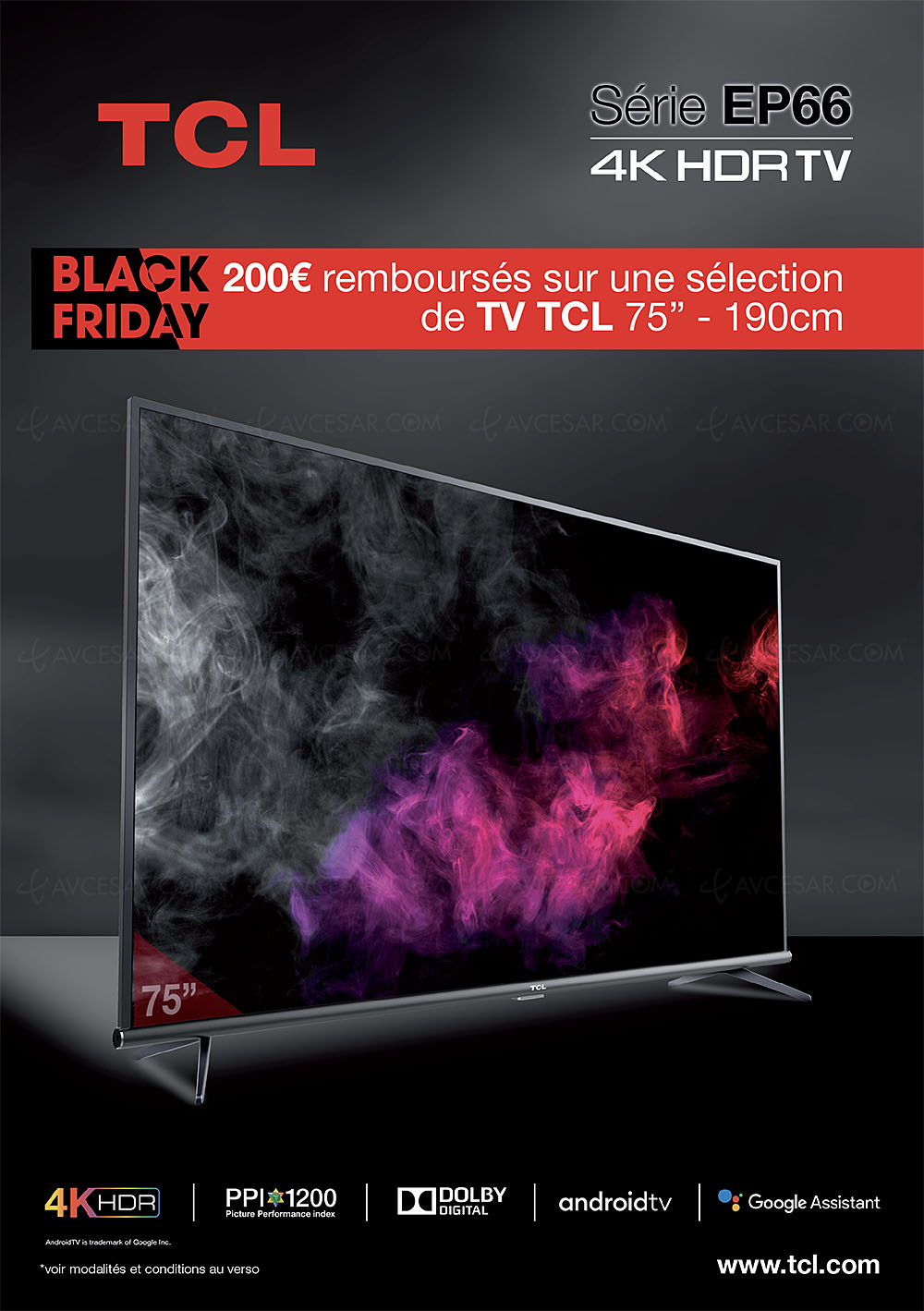 Black Friday 2019 &gt; TV LED Ultra HD/4K TCL 75EP66&#39;&#39; (191 cm), 699 € avec ODR soit 54% de remise