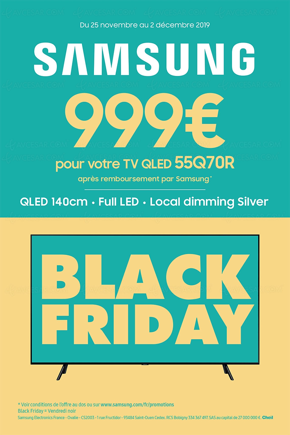Black Friday 2019 &gt; Offre de remboursement 300 € TV QLED Samsung 55Q70R
