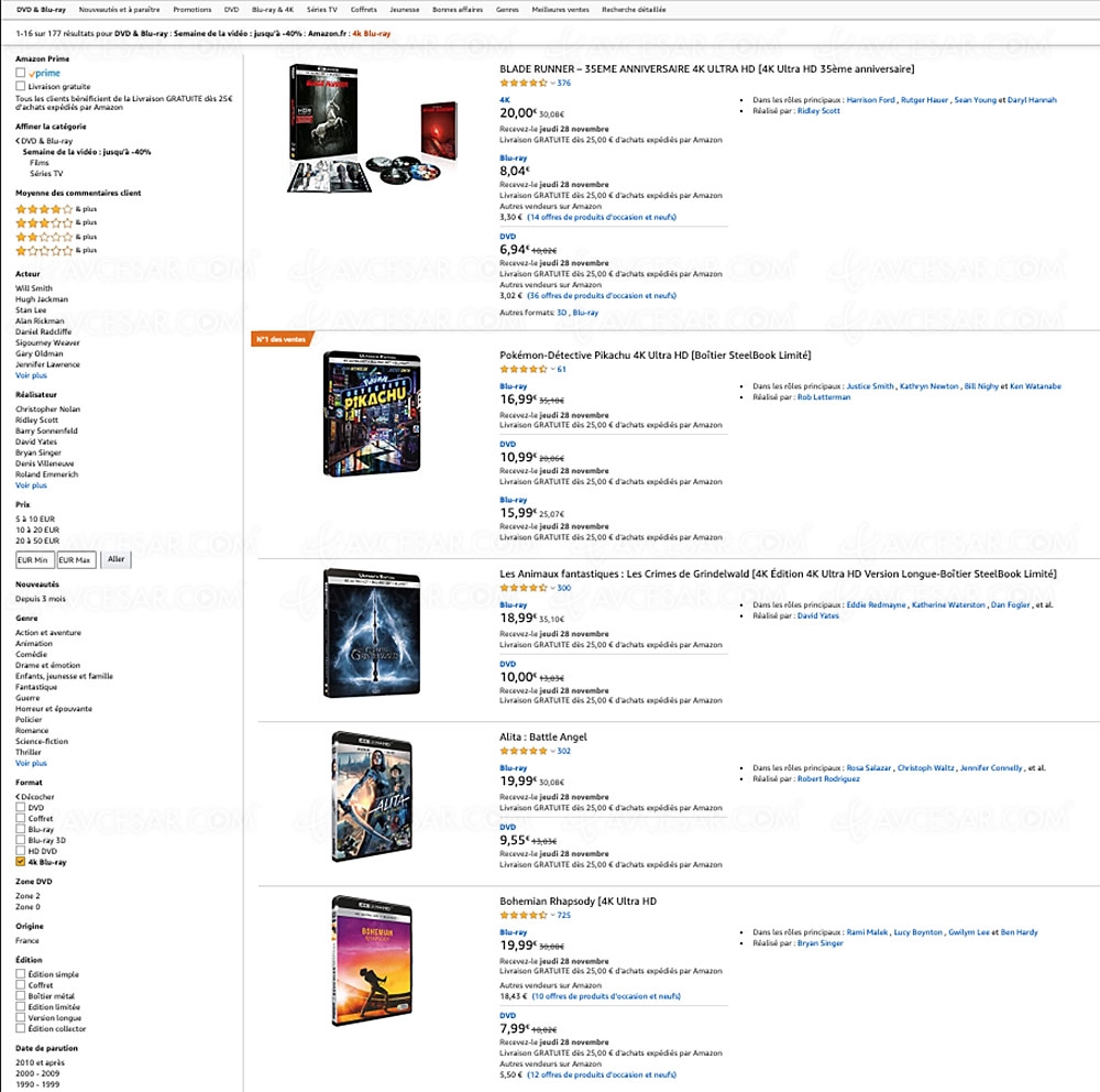 Black Friday 2019 > Amazon Semaine de la vidéo, 10&nbsp;000 4K&nbsp;Ultra&nbsp;HD, Blu&#8209;Ray/DVD et&nbsp;séries&nbsp;TV à&nbsp;petit&nbsp;prix, jusqu'à&nbsp;-63%