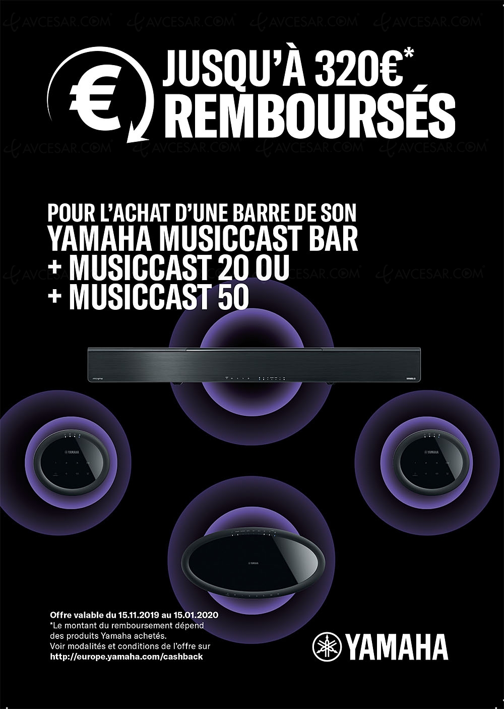 Offre de remboursement Yamaha&nbsp;MusicCast, jusqu'à 320&nbsp;€&nbsp;remboursés