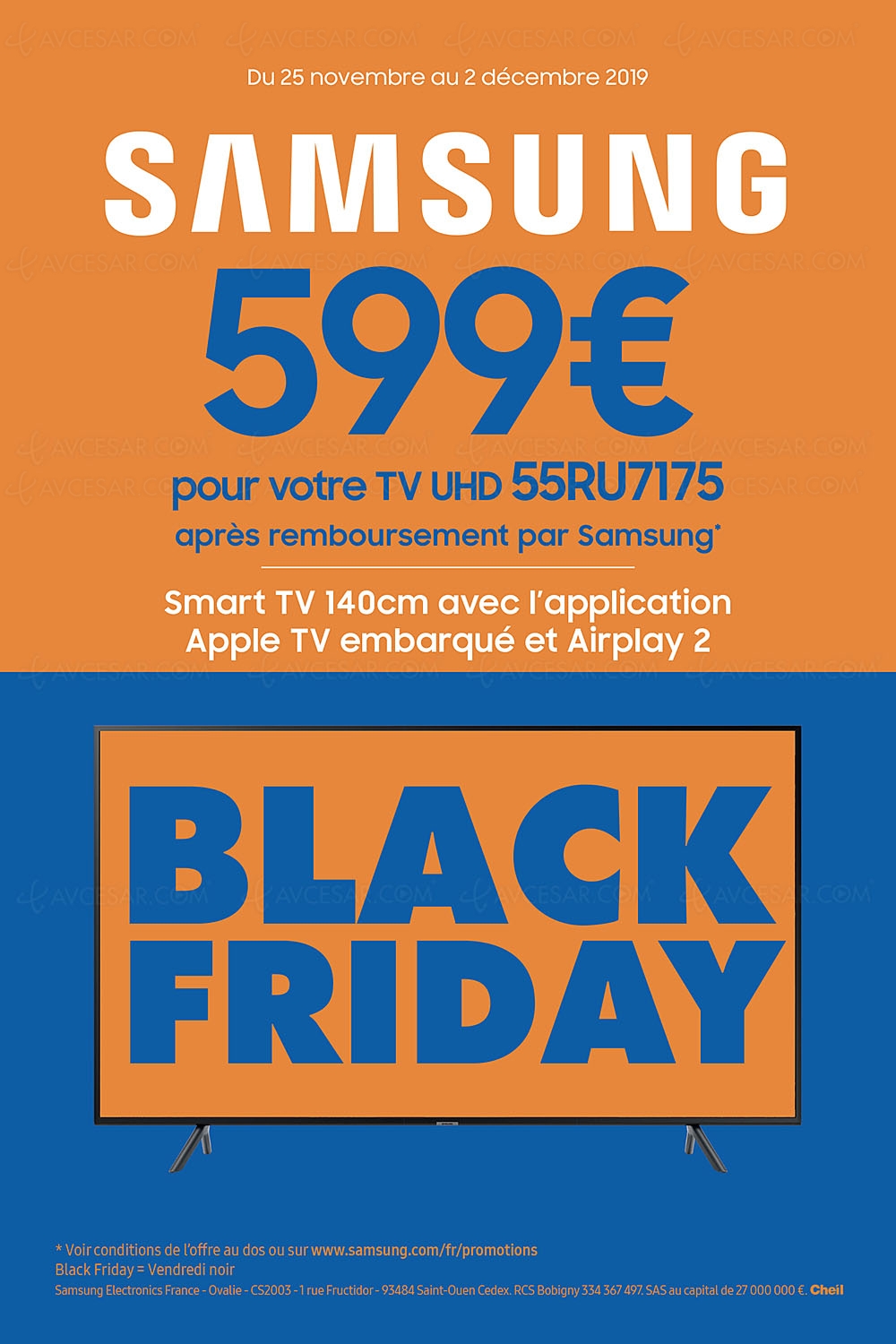 Black Friday 2019 &gt; Offre de remboursement 150 € TV LED Samsung 55RU7175