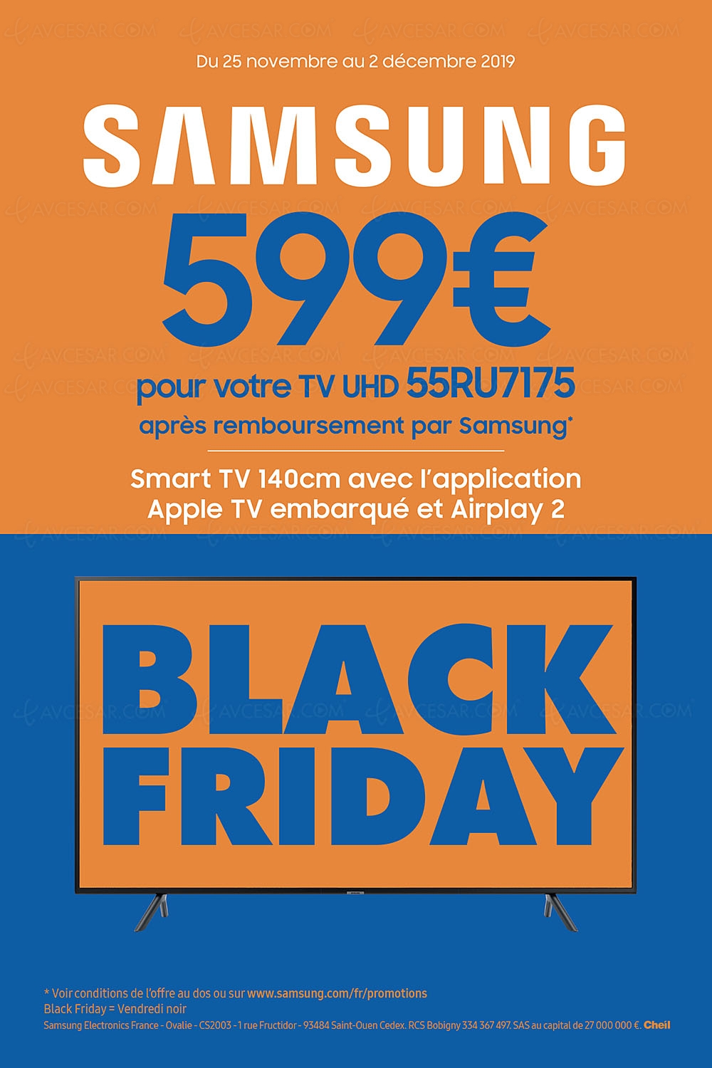 Black Friday 2019 > Offre de remboursement 150&nbsp;€ TV&nbsp;LED Samsung&nbsp;55RU7175