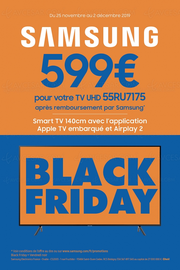 Black Friday 2019 > Offre de remboursement 150 € TV LED Samsung 55RU7175