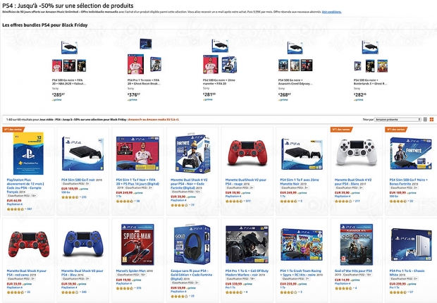 Cyber Monday 2019 > Amazon PlayStation 4 : packs, jeux et manettes jusqu'à ‑50% de remise