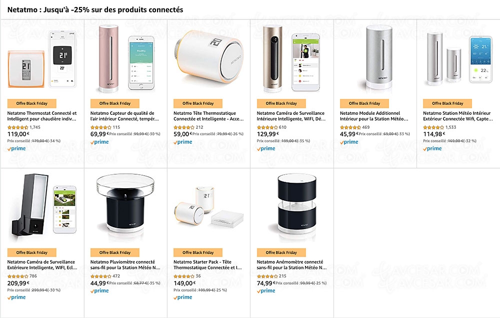 Cyber Monday 2019 > Amazon Netatmo&nbsp;: caméra sécurité, station météo,&nbsp;thermostat… jusqu'à&nbsp;35% de&nbsp;remise
