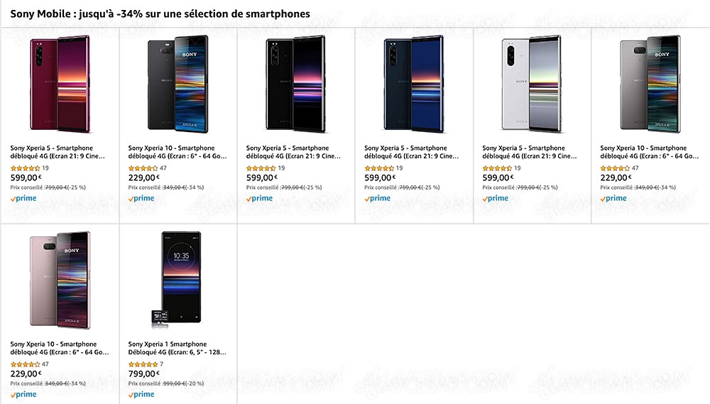 Cyber Monday 2019 > Amazon Sony&nbsp;smartphones&nbsp;: Xperia&nbsp;1, Xperia&nbsp;5 et&nbsp;Xperia&nbsp;10… jusqu'à&nbsp;34% de&nbsp;remise