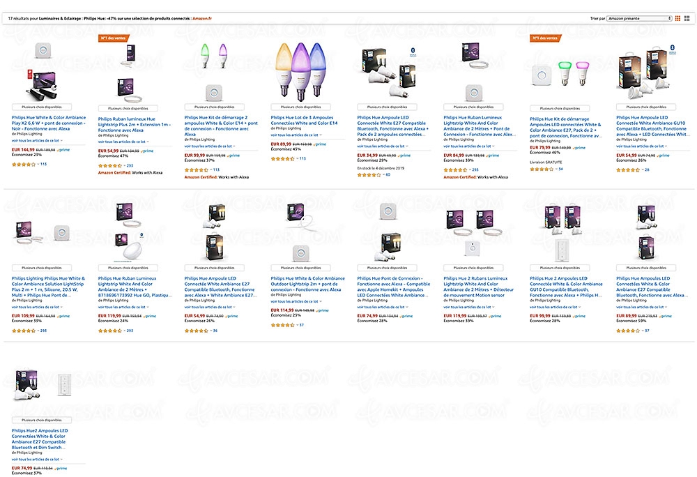 Cyber Monday 2019 > Amazon, sélection ampoule connectées&nbsp;Hue, jusqu'à&nbsp;59% de&nbsp;remise