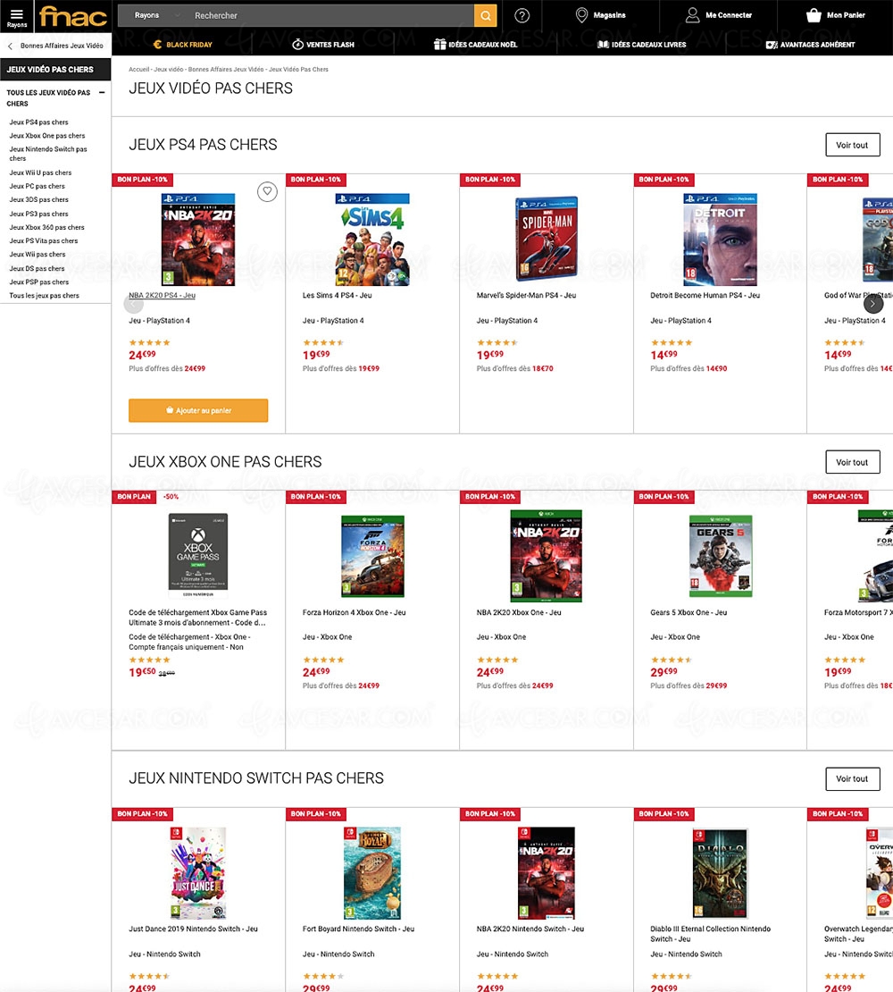 Cyber Monday 2019 > 258 jeux PC/Mac, PS5, Switch, Xbox&nbsp;One jusqu'à &#8209;70% de&nbsp;remise