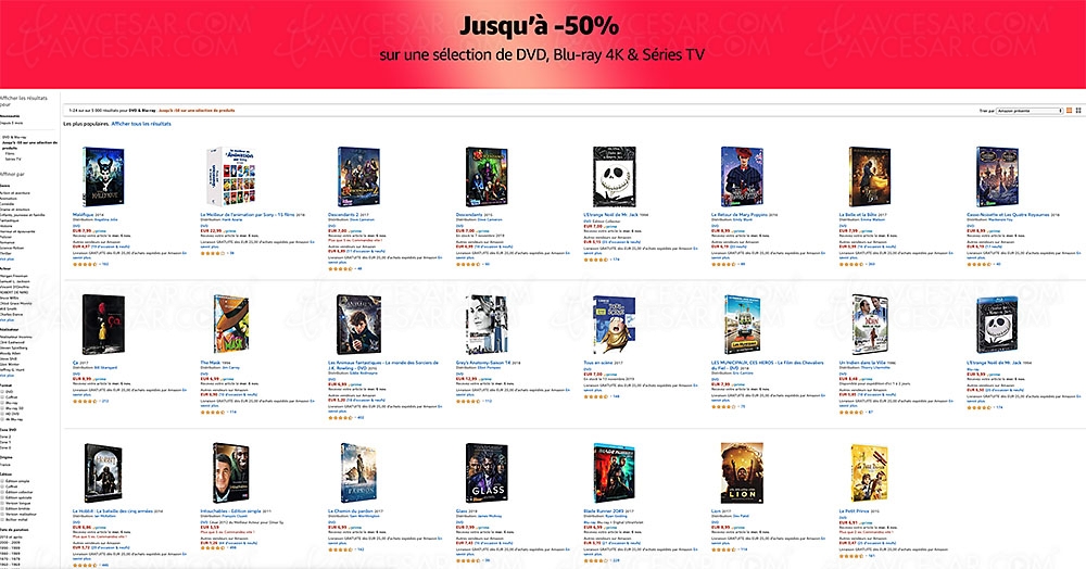 Amazon Bonnes Affaires, 4&nbsp;000 4K&nbsp;Blu&#8209;Ray, DVD et séries&nbsp;TV jusqu'à&nbsp;-72%