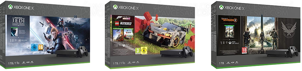 Ventes flash Noël 2019 > Amazon packs Xbox One&nbsp;X Fallen Order ou&nbsp;Forza&nbsp;Horizon&nbsp;4 ou&nbsp;The&nbsp;Division&nbsp;2 à&nbsp;329,99&nbsp;€ jusqu'à&nbsp;40% de&nbsp;remise