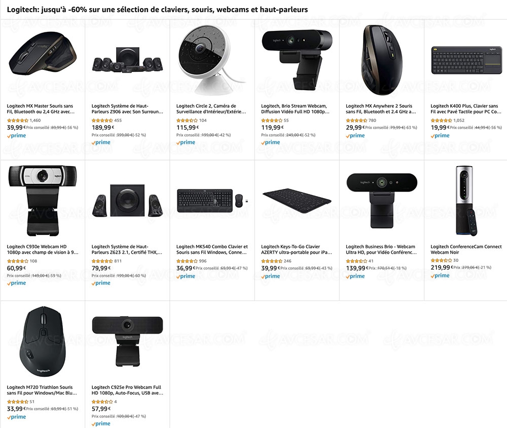 Ventes flash Noël 2019 > Amazon, accessoire Logitech (souris, clavier,&nbsp;caméra…) jusqu'à&nbsp;-60% de&nbsp;remise