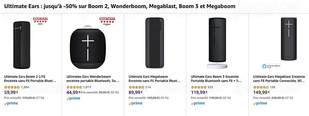 Ventes flash Noël 2019 > Amazon Ultimate&nbsp;Ears&nbsp;: jusqu'à&nbsp;-57% sur les enceintes Bluetooth Boom&nbsp;2, Megaboom, Wonderboom et&nbsp;Megablast