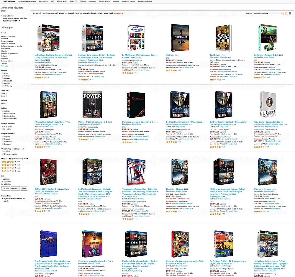 Ventes flash Noël 2019 > Amazon 4K&nbsp;Ultra&nbsp;HD, Blu-Ray et DVD, jusqu'à&nbsp;67% de remise sur 65&nbsp;coffrets pour&nbsp;Noël