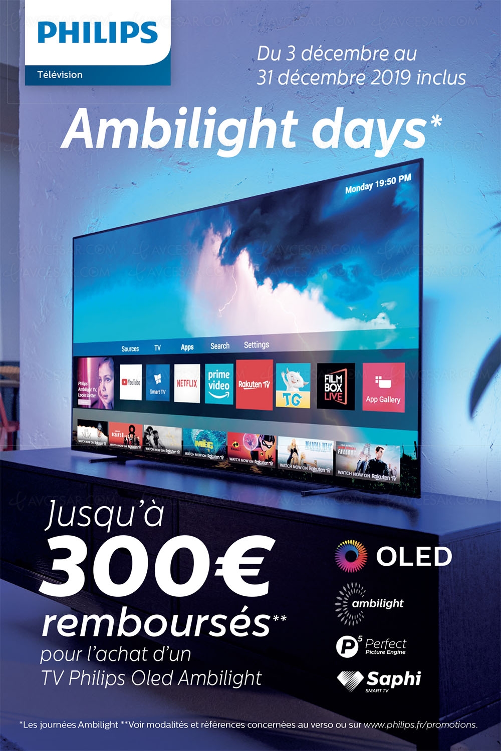 Offre de remboursement Philips&nbsp;TV Ultra&nbsp;HD&nbsp;OLED754, jusqu'à 300&nbsp;€&nbsp;remboursés