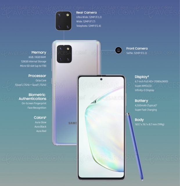 Smartphones Samsung Galaxy S10 Lite et Samsung Galaxy Note 10 Lite