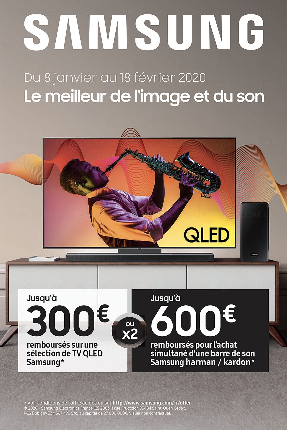 Offre de remboursement TV Samsung&nbsp;QLED, jusqu'à 300&nbsp;€&nbsp;remboursés, 600&nbsp;€ avec l'achat d'une barre&nbsp;de&nbsp;son
