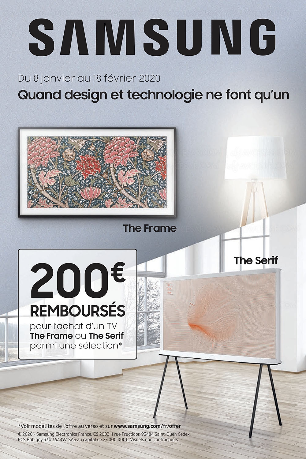 Offre de remboursement TV&nbsp;Samsung The&nbsp;Frame ou&nbsp;The&nbsp;Serif, 200&nbsp;€&nbsp;remboursés