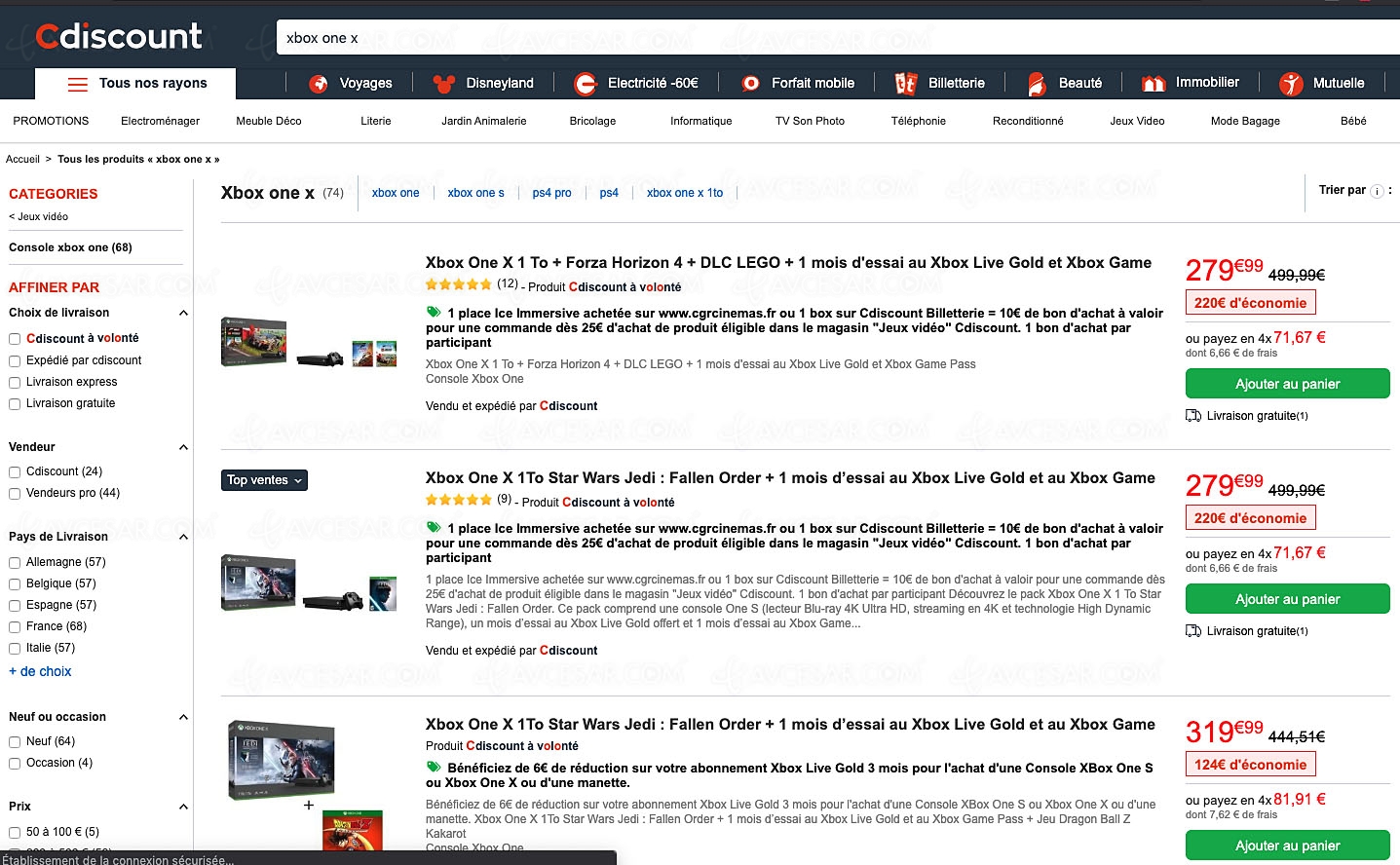 Bons plans CDiscount, packs Xbox One&nbsp;X +&nbsp;5&nbsp;jeux à 279,99&nbsp;€ soit&nbsp;44% ou&nbsp;220&nbsp;€ de&nbsp;remise