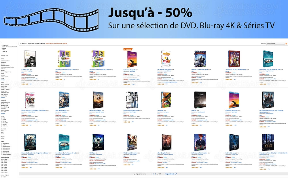 Amazon Bonnes Affaires, 4&nbsp;000 4K Blu&#8209;Ray, DVD et&nbsp;séries&nbsp;TV jusqu'à&nbsp;&#8209;72%