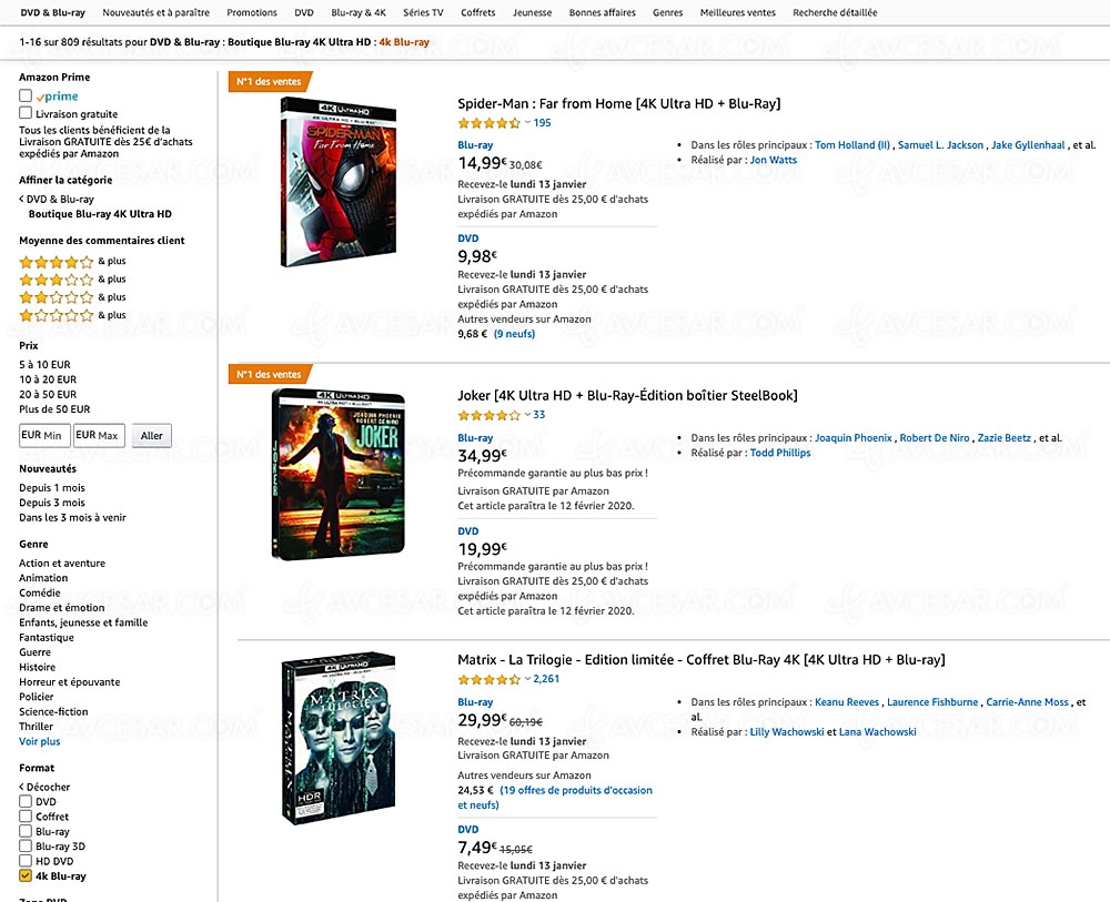Amazon, 829 coffrets 4K&nbsp;Ultra&nbsp;HD Blu&#8209;Ray jusqu'à&nbsp;&#8209;63%