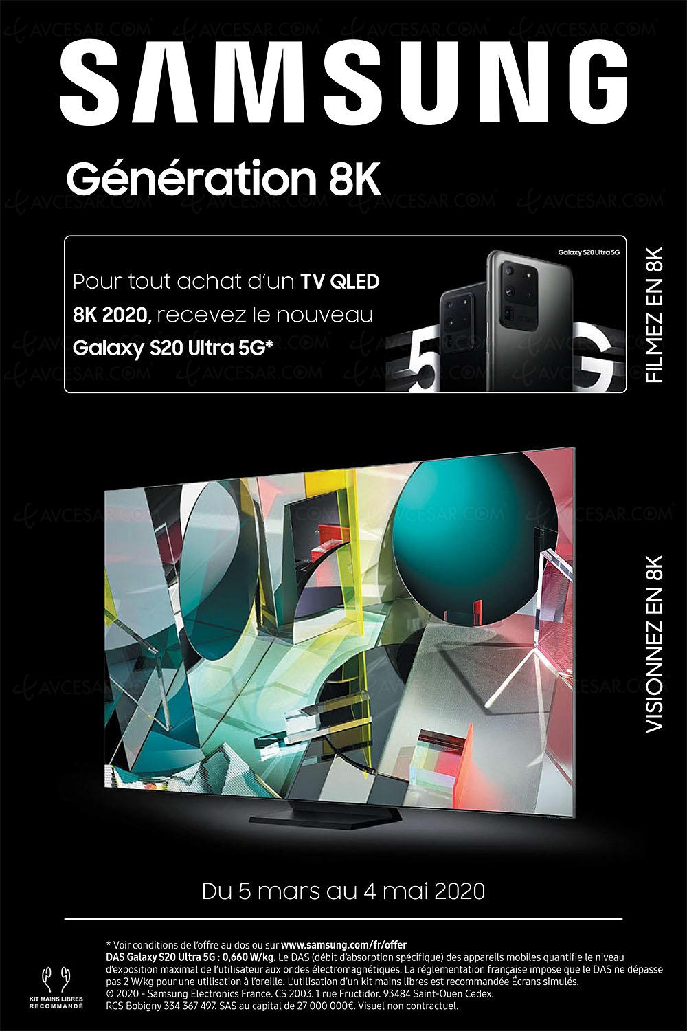 Offre Génération&nbsp;8K, un Galaxy&nbsp;S20&nbsp;5G 128&nbsp;Go offert pour l'achat d'un TV&nbsp;Samsung QLED&nbsp;8K